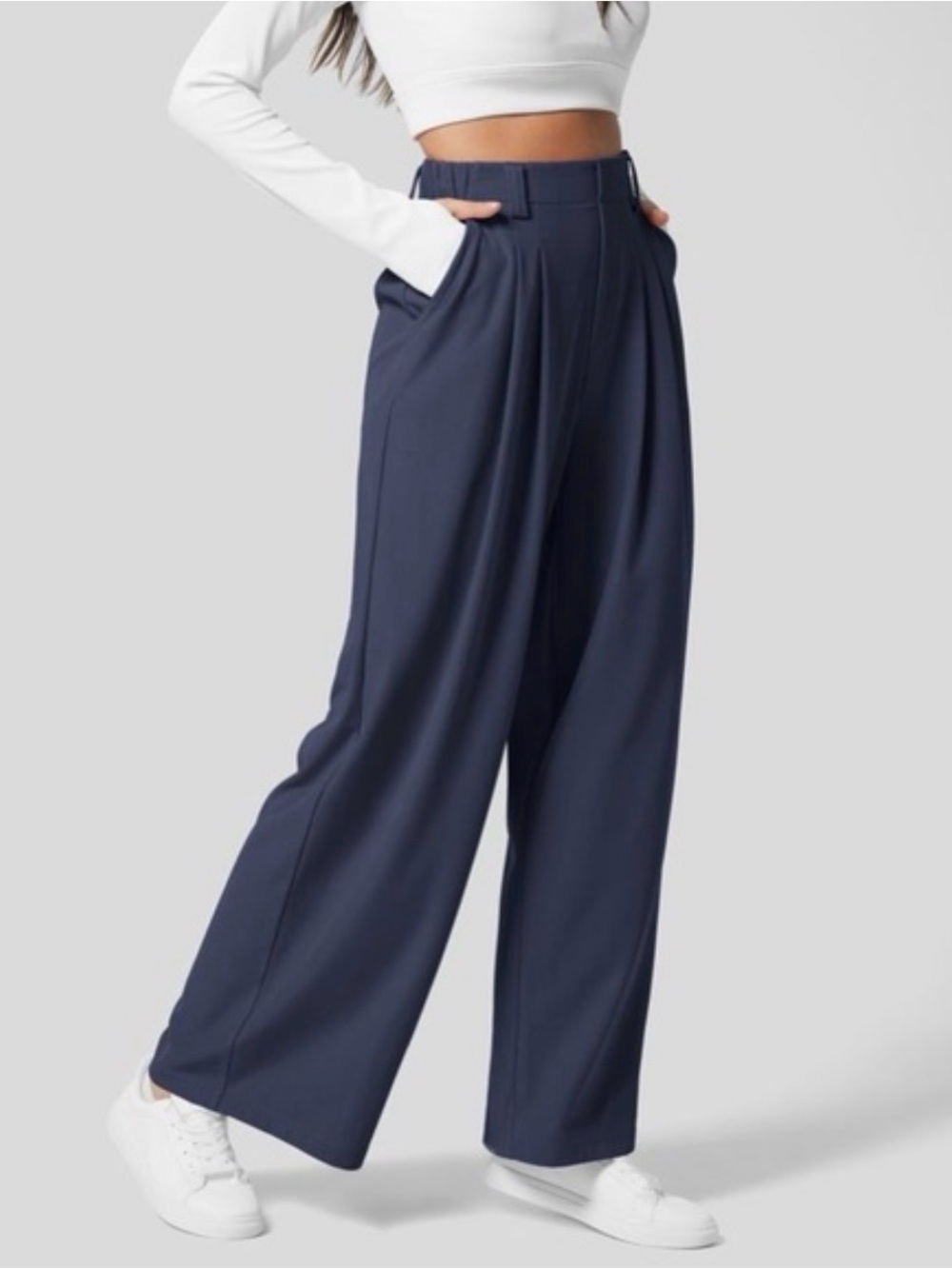 Halara Navy Blue High Waisted Wide Leg Work Pants Size M NWOT